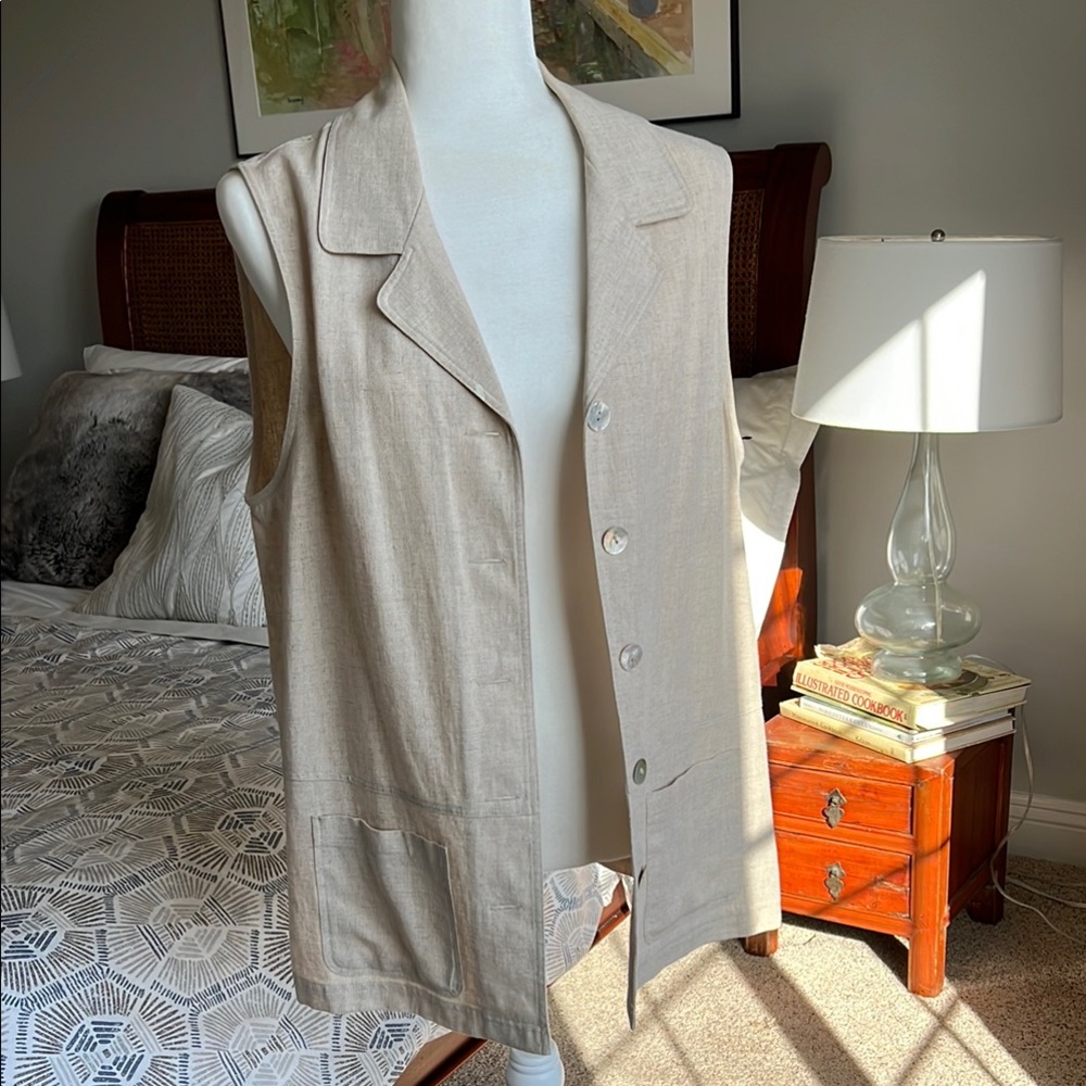 Talbots Petites Light Tan linen vest Vintage